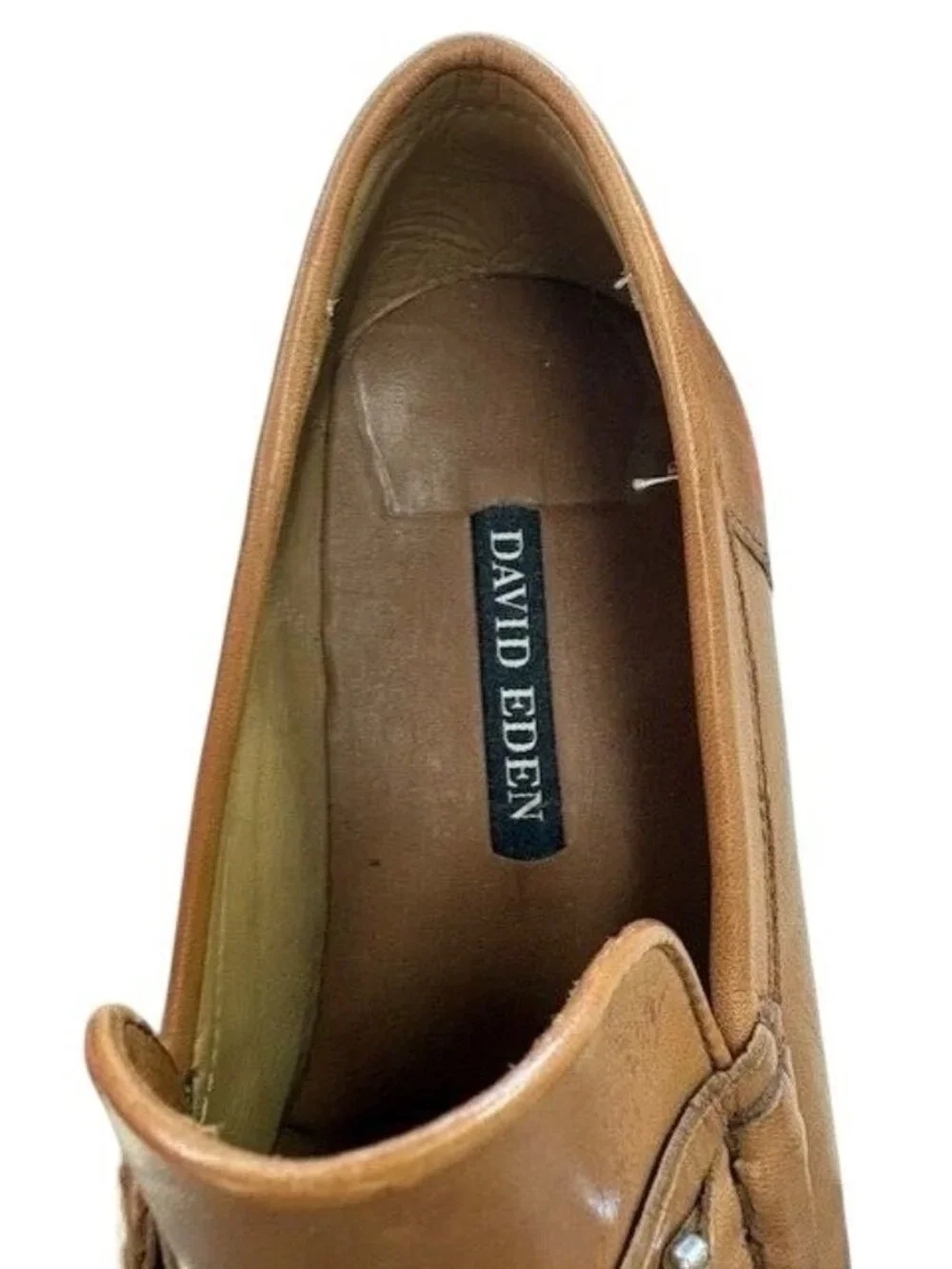 David Eden Mens Tan Leather & Crocodile Embossed Loafers Size 8 Handmade Slip-On